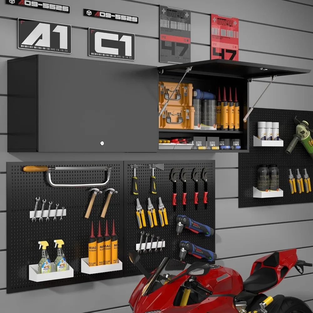 Wall-Mounted Metal Garage Storage Cabinet with Door, Adjustable Shelves, and Lockable Feature for Tool Organization