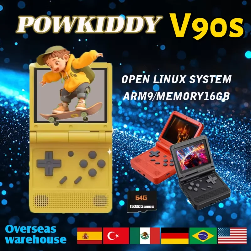 

Powkiddy V90s 3.5-Inch IPS Foldable Open-Source Retro Handheld Game Simulators 64G Flip Mini Retro Video Game Console Child Gift