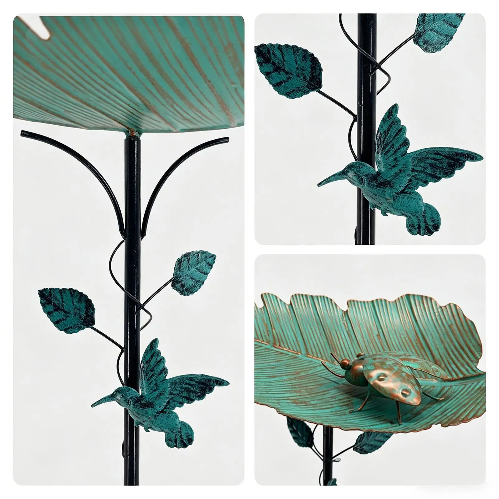 Bird Bath For Outside Stable Leave Shape Feeding Bowl Birdbaths Metal Bird Water Feeder For Pet Aviary Finch Monk Parrots Home view 3