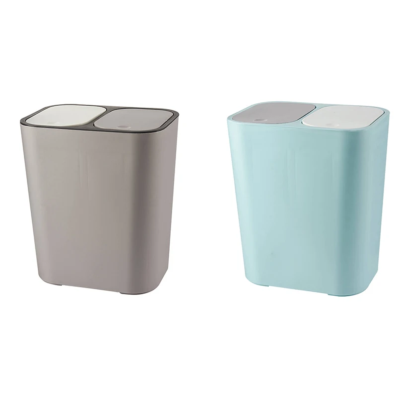 

Promotion! Trash Can Rectangle Plastic Push-Button Dual Compartment 12 Liter Recycling Waste Bin Garbage Can