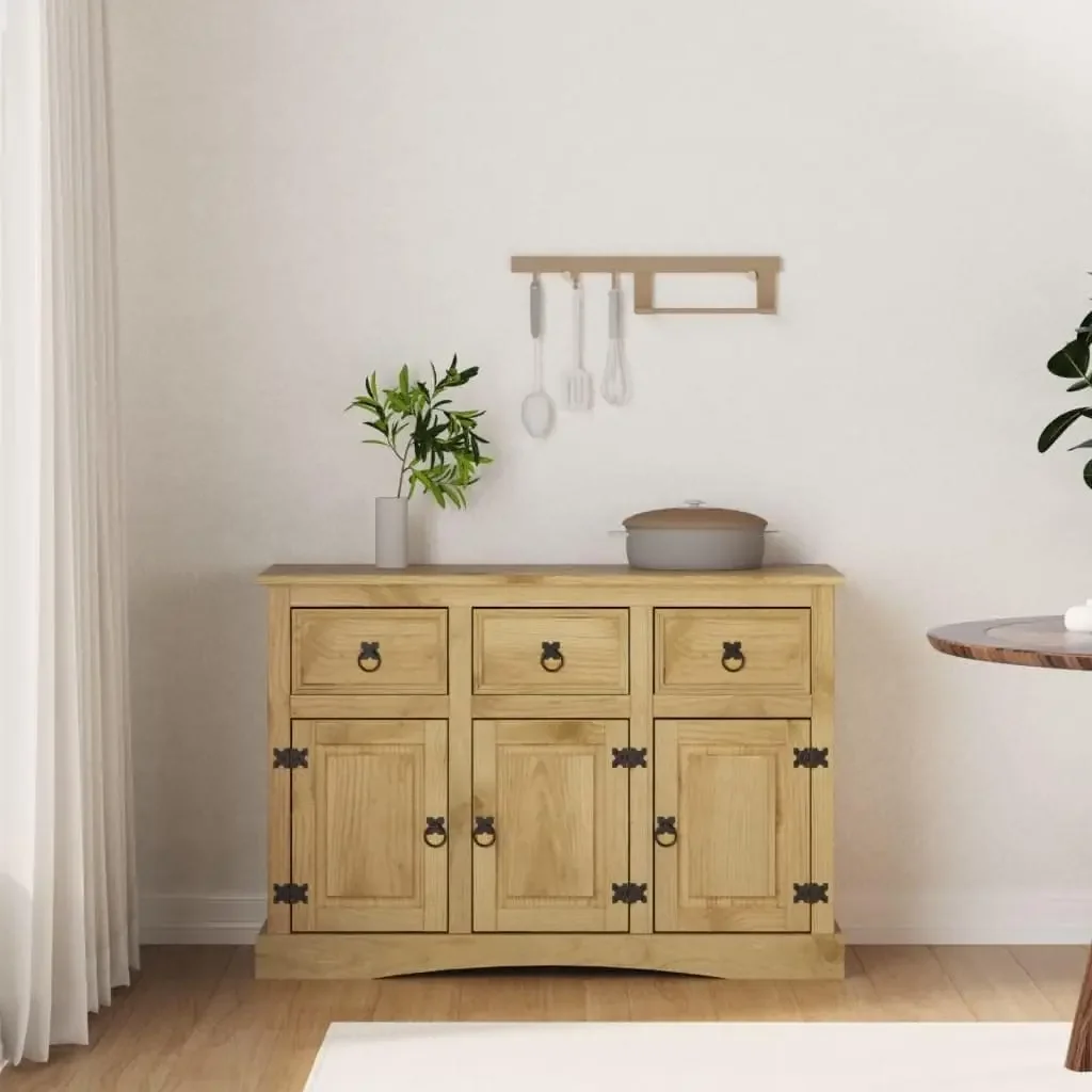 with Ample Storage, Easy to Assemble - for Living Room, Dining Ro Sideboard Solid Pinewood, Mexican 'Corona' Style Brown Cabinet