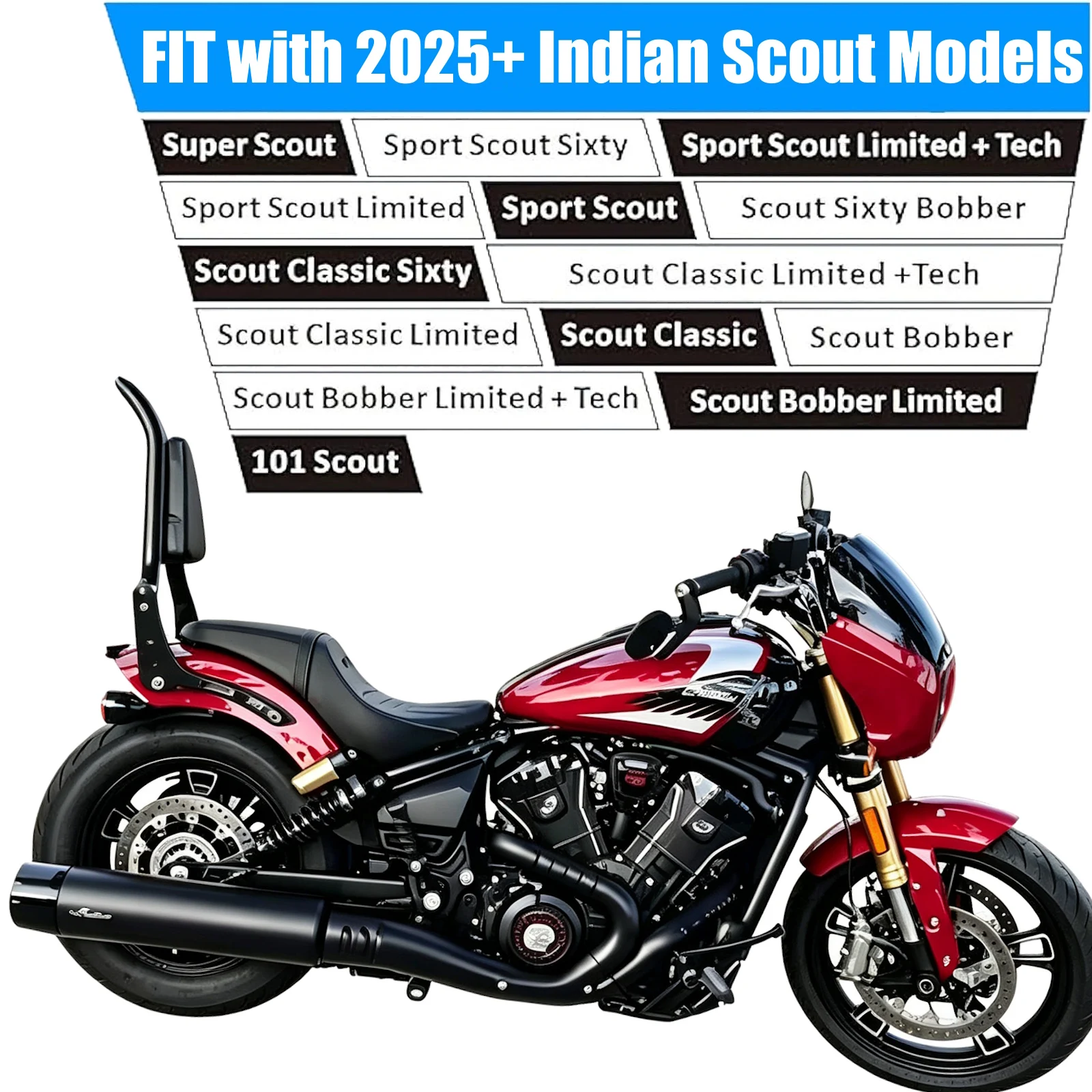 Motorcycles Accessories for Indian 2025 Super Scout Bobber Sport Scout 101 Sixty Motorcycle Backrest Passenger Rear Sissy Bar