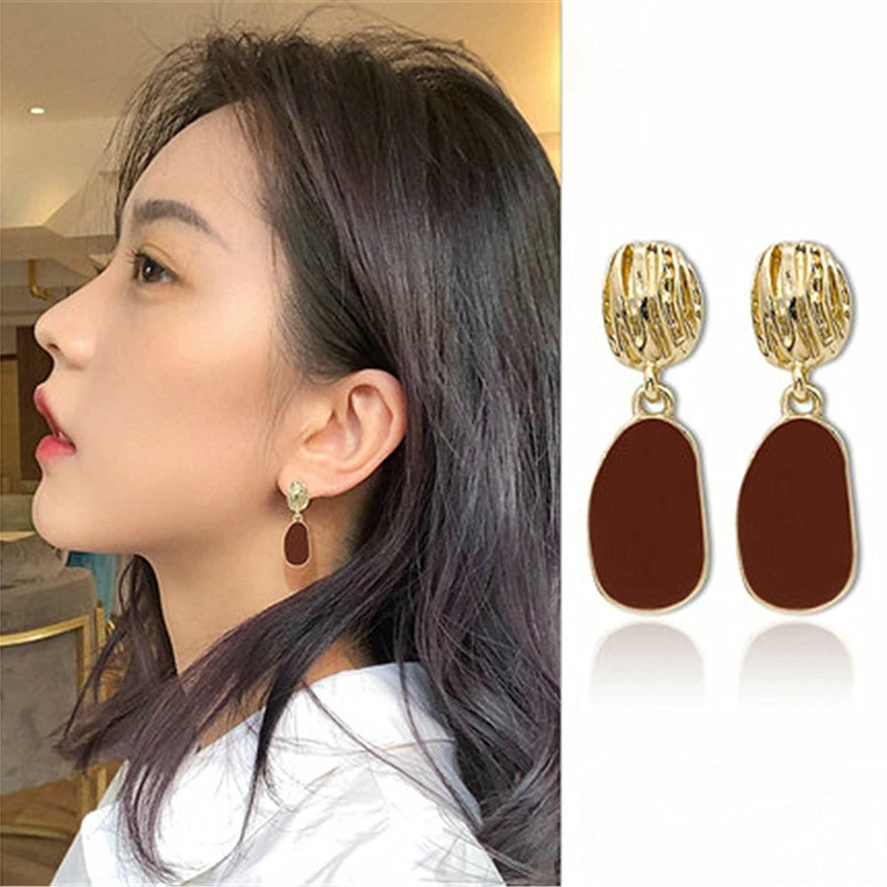 Retro Square Earrings Dripping Oil Geometric Earrings Burgundy Irregular Pendant Earring For Women Hong Kong Style Accessories