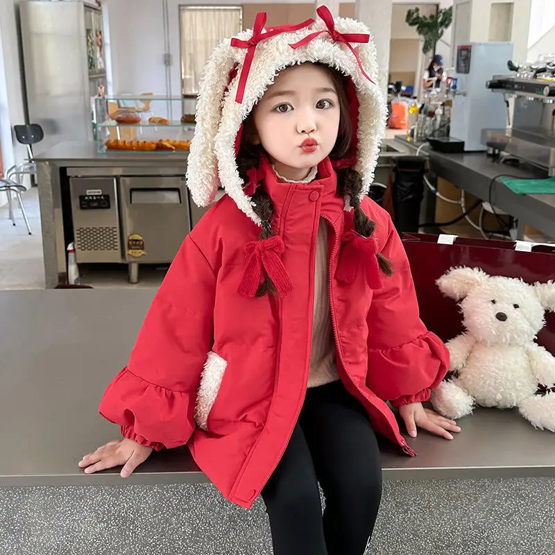 

Children's Cartoon Down Jacket Winter New Girls' Kawaii Anime Fashion Thick Warm Cotton Jacket Sweet Comfortable Hooded Coat