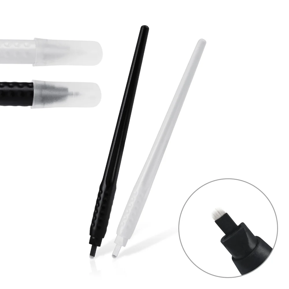 

Permanent Makeup Black disposable microblading pens hand tools 0.18mm 18U pins needles embroidery blades with Transparent Cap