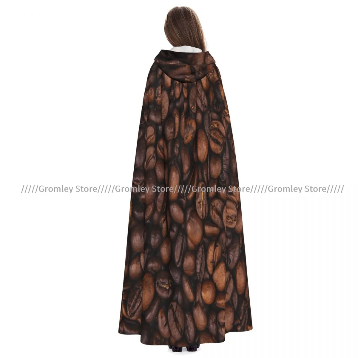

Coffee Beans Background Witch Cloak Hooded Cosplay Costume Halloween Adult Long Party Cape