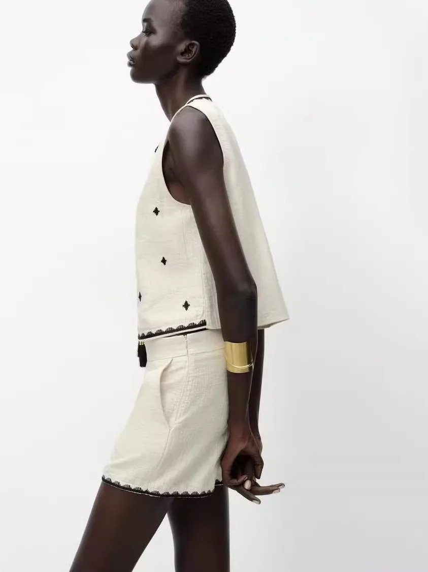 Neue Sommer bestickte runde Ne Svel Weste Damen Faion Suzhou Quaste Weste Stand Fit Pendeln Sle ort A-Linie...