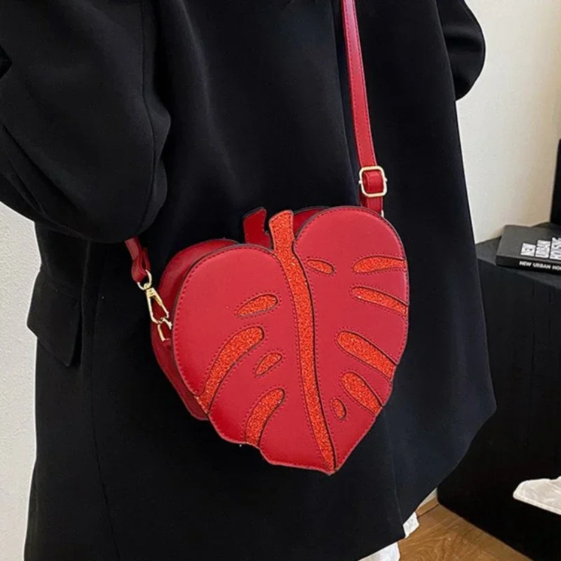 

Hot Trendy Versatile Solid PU Zipper Sweet Women's Bags 2025 High Quality Simple Maple Leaf Shape Shoulder Bags for Women