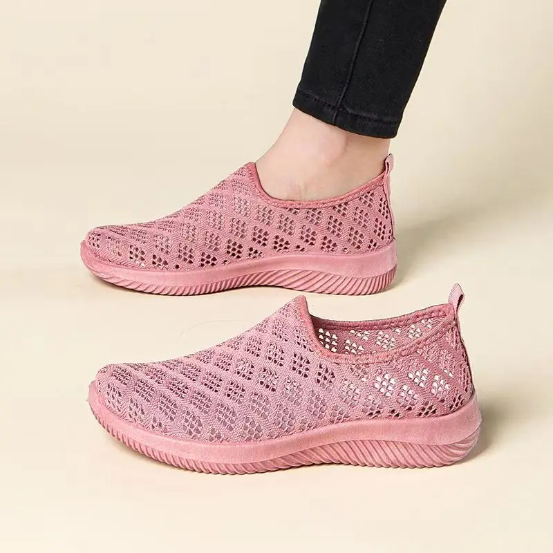 صيف جديد المرأة شبكة الجوف خارج حذاء رياضي غير رسمي لينة وحيد عدم الانزلاق تنفس جولة تو الانزلاق على أحذية مشي خفيفة الوزن
