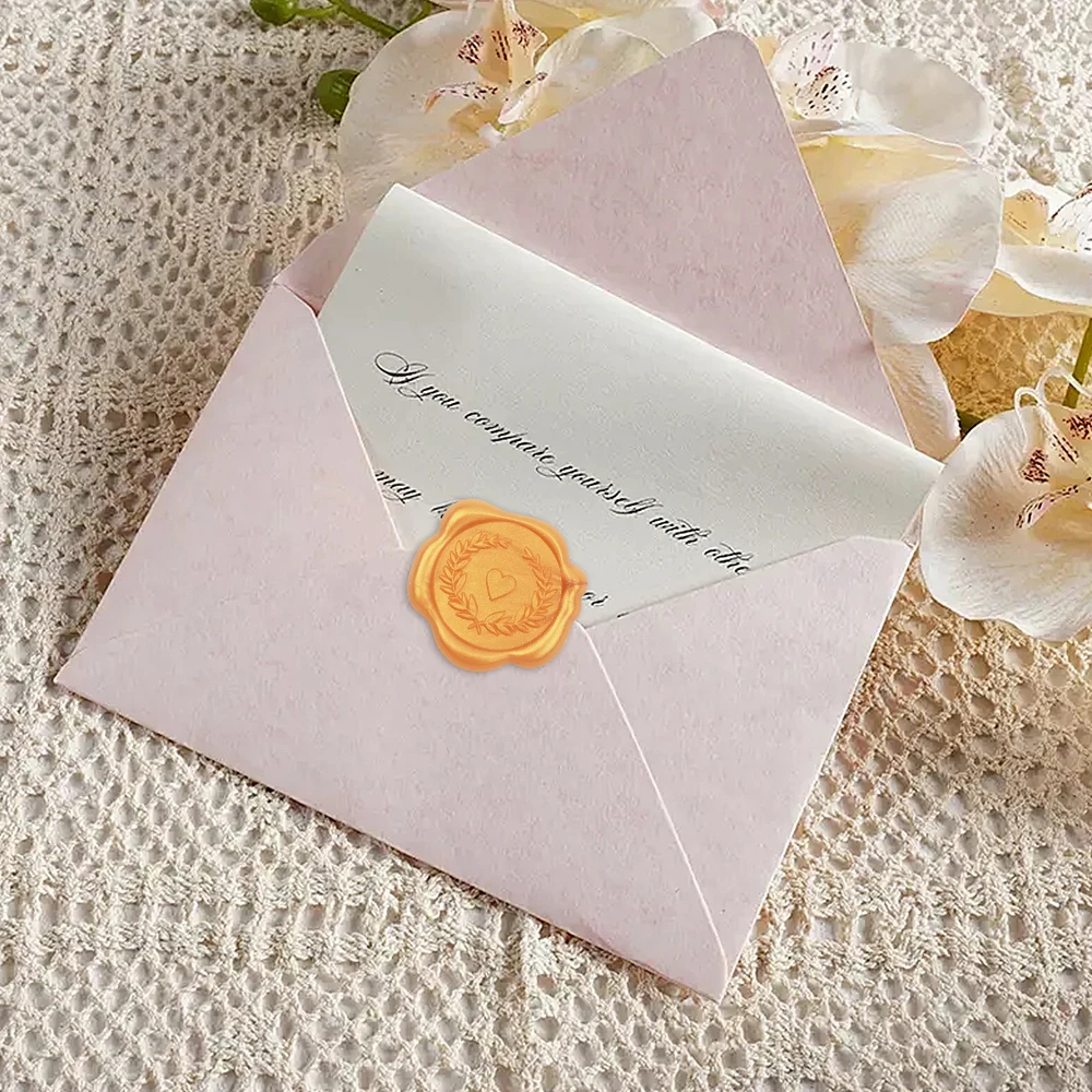 100pcs Olive Branch Love Heart 4 สไตล์ WAX Seal สติกเกอร์วาเลนไทน์ Self-Adhesive เชิญงานแต่งงานซองจดหมายซีลสติกเกอร์ทอง