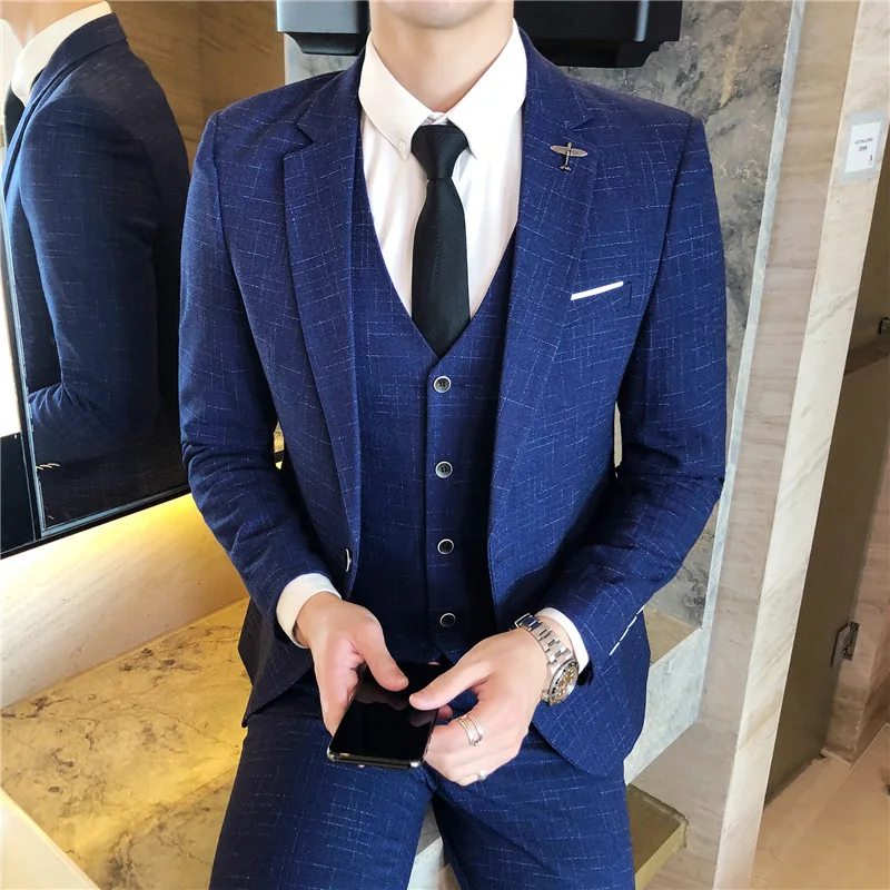 

ZX148 men's three-piece Korean style young handsome British style slim suit casual groom wedding dress