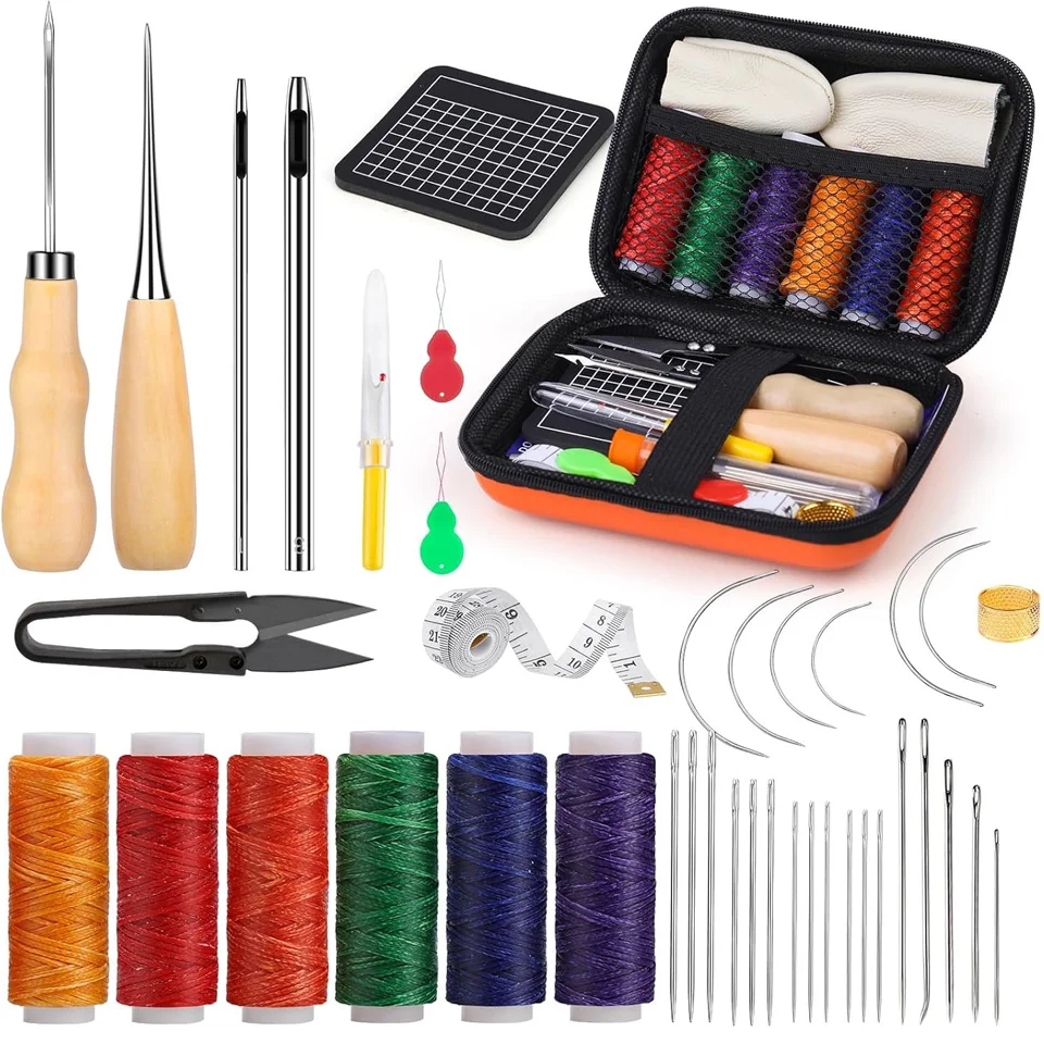 

Zxiixz Leather Sewing Kit Upholstery Repair Kit with Waxed Thread Sewing Awl Sewing Needle for Hand Stitching Furniture Car Sofa