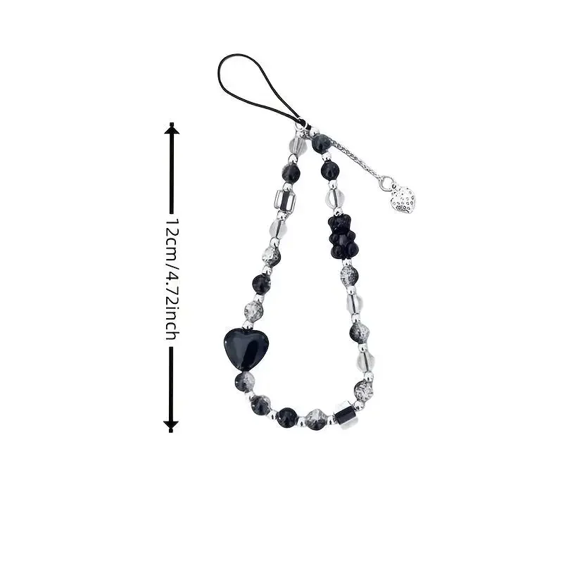 Strawberry Black Love Cute Bear Chain Charm Wrist Strap keycord Cellphone lanyard Girl Keychain Mobile Phone Case Hanging Chain
