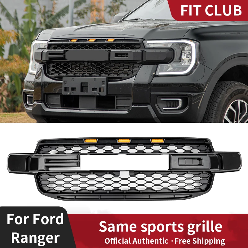 

Для Ford Ranger T9 Raptor style Grills 2023 2024 4*4 Решетка с маленьким желтым светом Матовый черный Ranger аксессуары XL XL+ XLS
