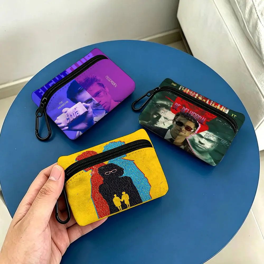 F-Fight Club Oxford Coin Wallet Detachable Carabiner Hook Compact Storage Bag For Outdoor Shopping Accessory