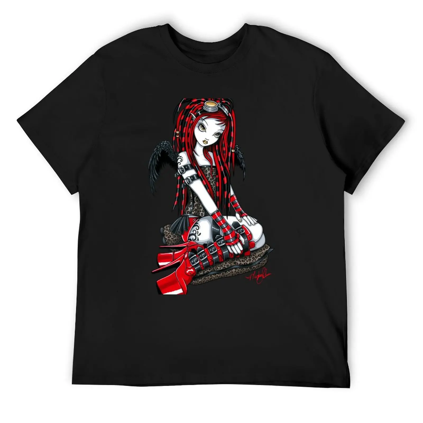 

Crimson Cybergoth Leopard print Cyberlocks Angel T-Shirt blacks shirts graphic tees summer tops man t shirt Men's cotton t-shirt