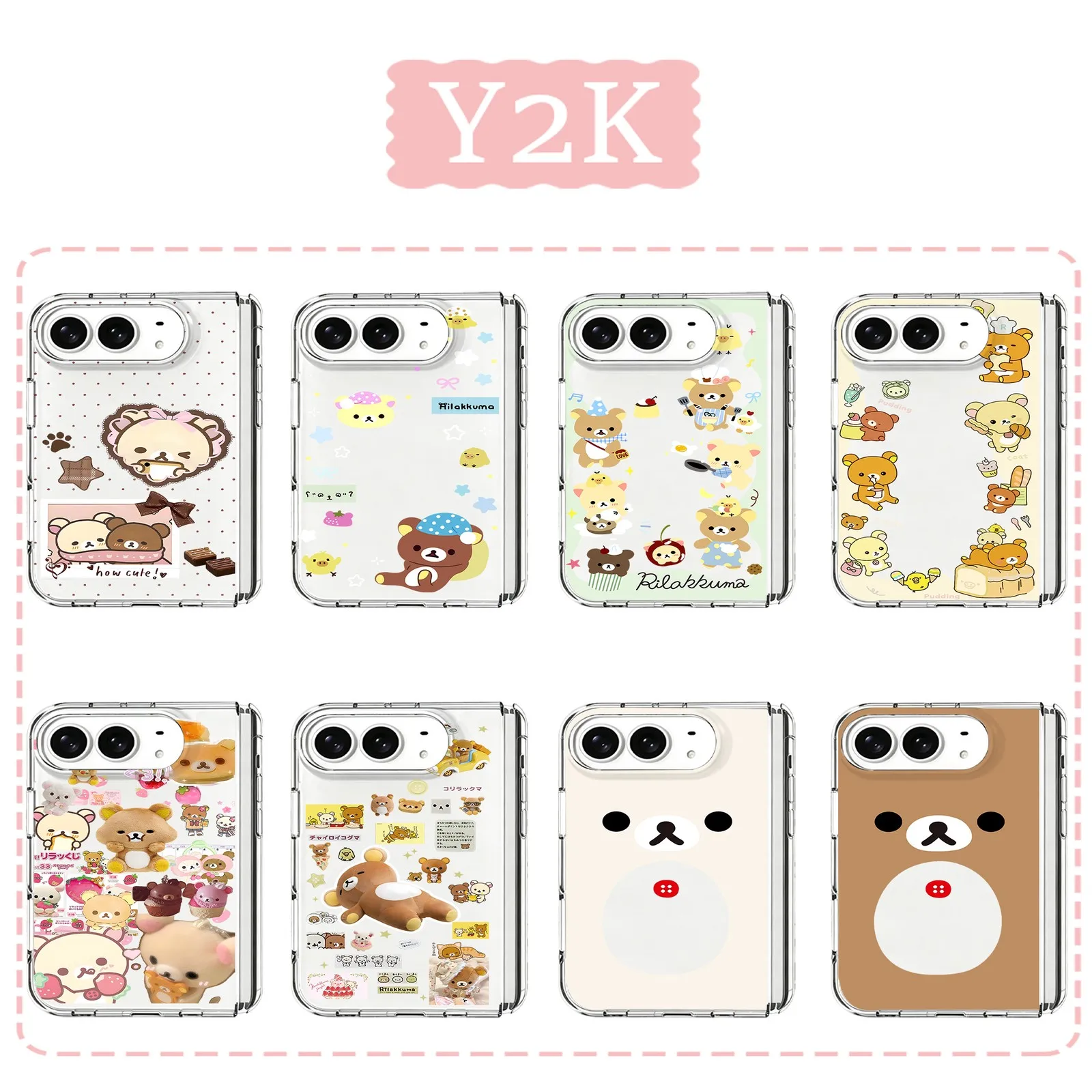 Cute R-Rilakkumas Phone Case for Samsung Galaxy Z Flip3 Flip4 Flip5 Flip6 Flip7 Fold7 Fold4 5G Soft TPU Anti-fall Airbag PC