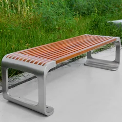 Leisure Bench Outdoor Park Backless Stainless Steel Bench Metal Solid Wood Seat Square Park Sitting