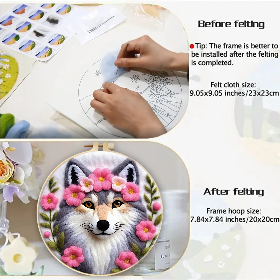 GATYZTORY DIY Wool Painting Kit with Felting Needles Animal Semi-finished Handmade Beginners Needlework Starter Sewing Craft Hom