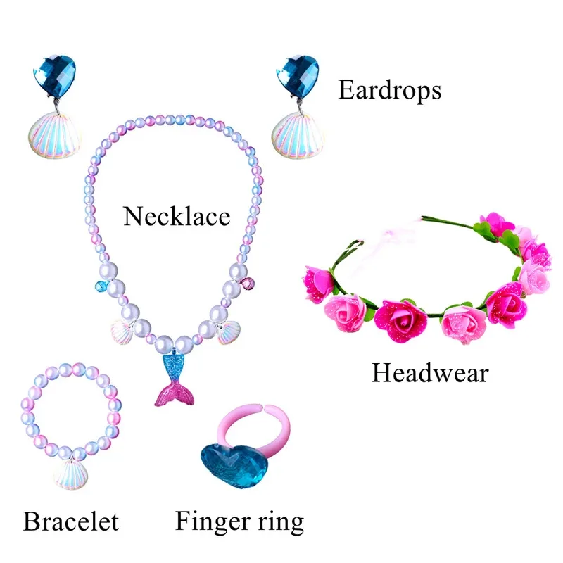 3-12 Years Girl Mermaid Swimsuit with Headwear Jewelry Beach Pool Party Cosplay The Little Mermaid Costume Swimming Bathing Suit