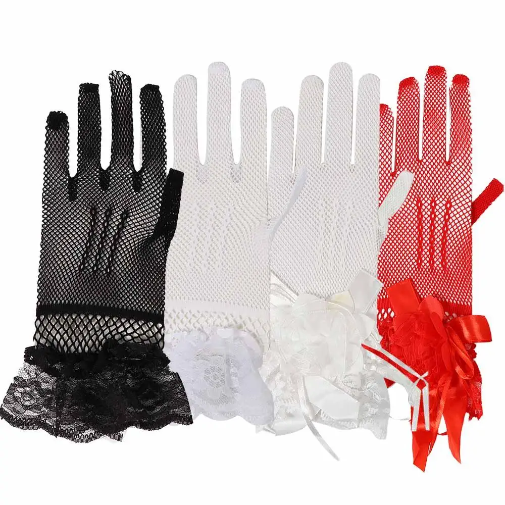 Sweet Lolita Sun Protection Elasticity Mesh Women Wedding gloves Lace Mittens Hand Sleeve Flower