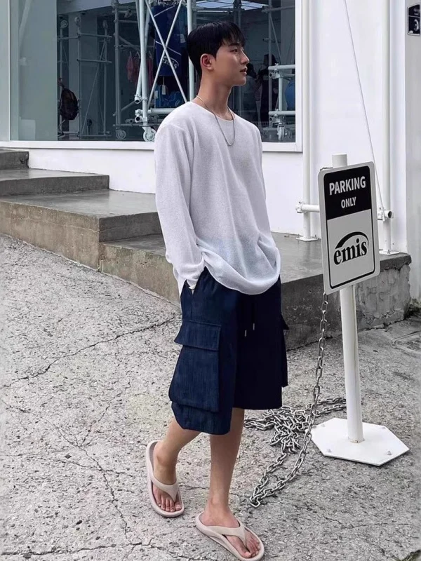 Suéter de Punto Hoado de Manga Larga para Hombre, Cuello en U, Malla Calada, Suave, Transpirable, Informal, de Verano, de H...