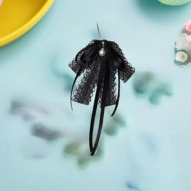 Модная черная кружевная лента, галстук-бабочка, жемчужная подвеска, брошь, женская рубашка, воротник, одежда, галстук, украшения, аксессуары