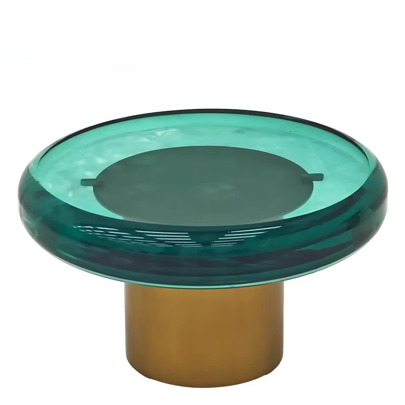 Modern hotel villa green translucent acrylic countertop gold stainless steel base living room console table