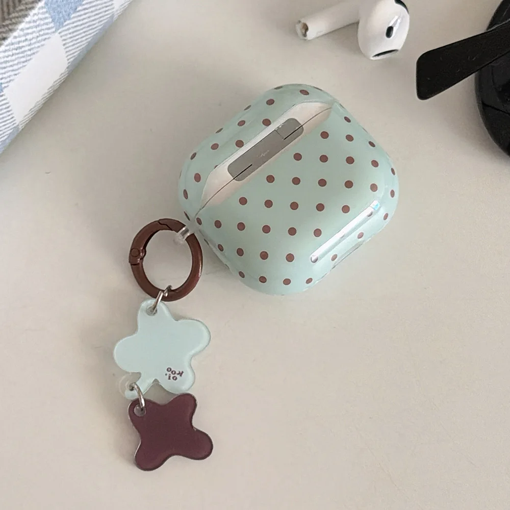 Mint Green Earphone Case For AirPods 4 Brown Polka Dots Cute Protection Cover For AirPods Pro 3 2 1 Shockproof Dustproof Cases - view 6