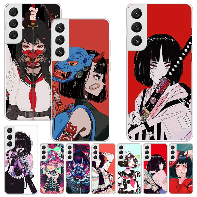 Japanischer Stil Anime Girl Print Soft Case für Samsung Galaxy S25 S24 S23 S22 Ultra S21 Plus S20 FE Handyhülle S10 + Muster Cov