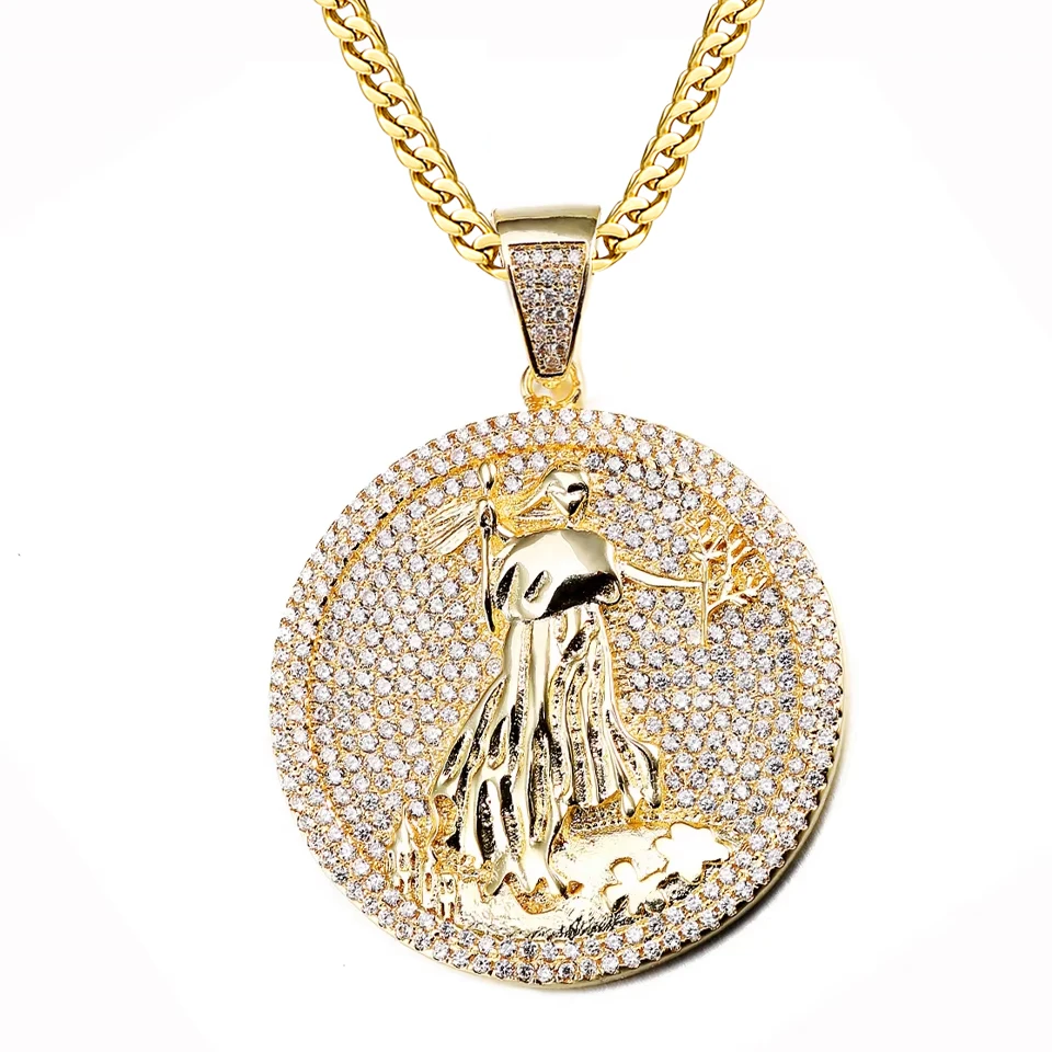 

VANAXIN Iced Out Round Pendants Necklaces for Men Women 14k Gold Plated Cubic Zirconia Chain Hip Hop Jewelry