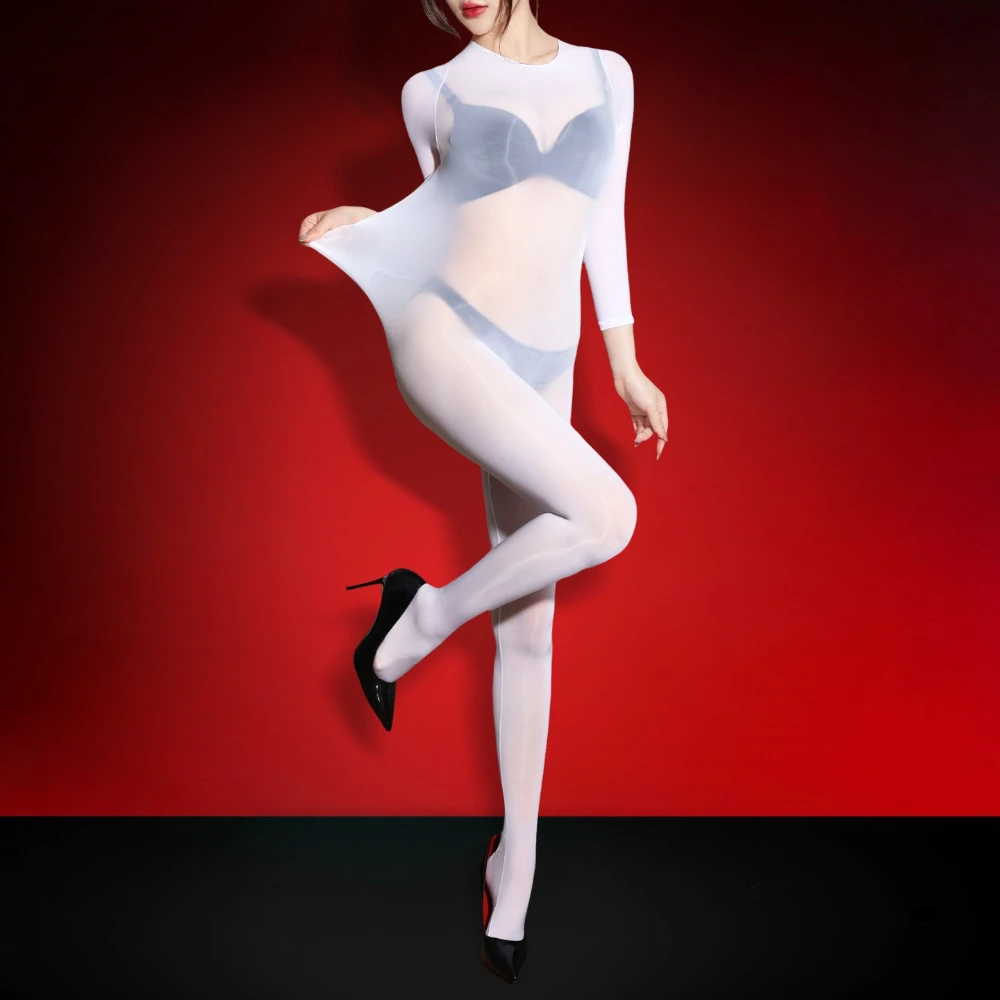 Women Sexy Lingerie Full Body Bodysuit Back Open Catsuit Oil Glossy Bodystocking Plus Size 5D Uniform Temptatio Erotic Leotard