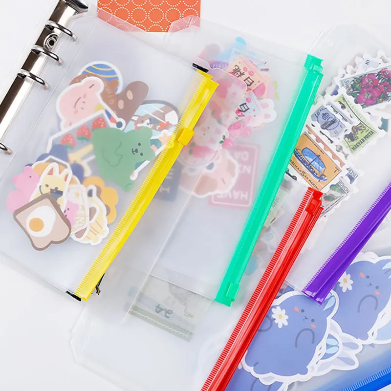 A6 6 Holes Simple Transparent Color Edge File Holder Binder for Loose-leaf Notebook Waterproof PVC Frosted Document Organizer