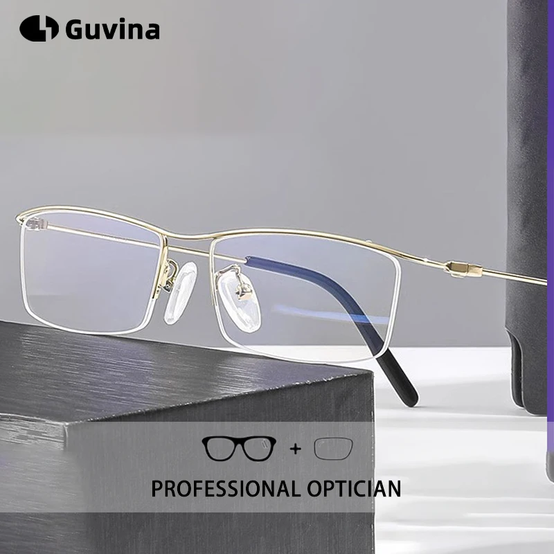 

Professional Semi Rimless Glasses for Men Business Prescription Eyewear Ultra Light Titanium Frame Optical Glasses