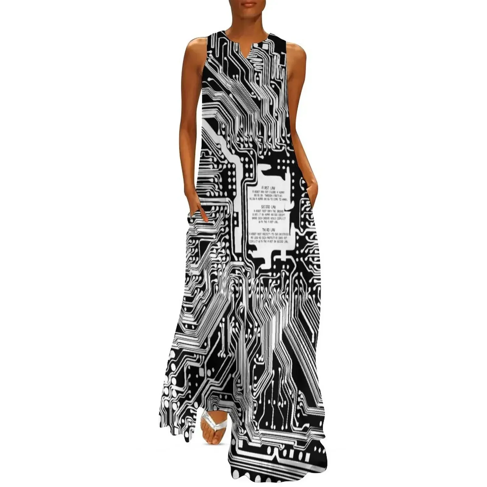 

White computer electronic circuit, Asimov tribute Long Dress dresses ladies 2025 summer african dresses for woman Dress