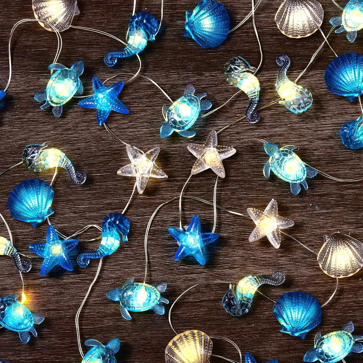 Summer Ocean Theme without electricity Light String with Shell Seastar Seahorse  forKids Birthday Baby Shower Hawaii Party Decor