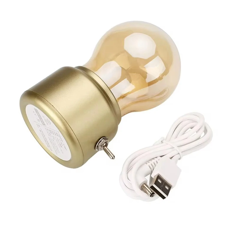 Retro Vintage bombilla LED, luz de noche de moda antigua, recargable por USB, lámpara de mesa de escritorio, lámpara de mesita de noche con