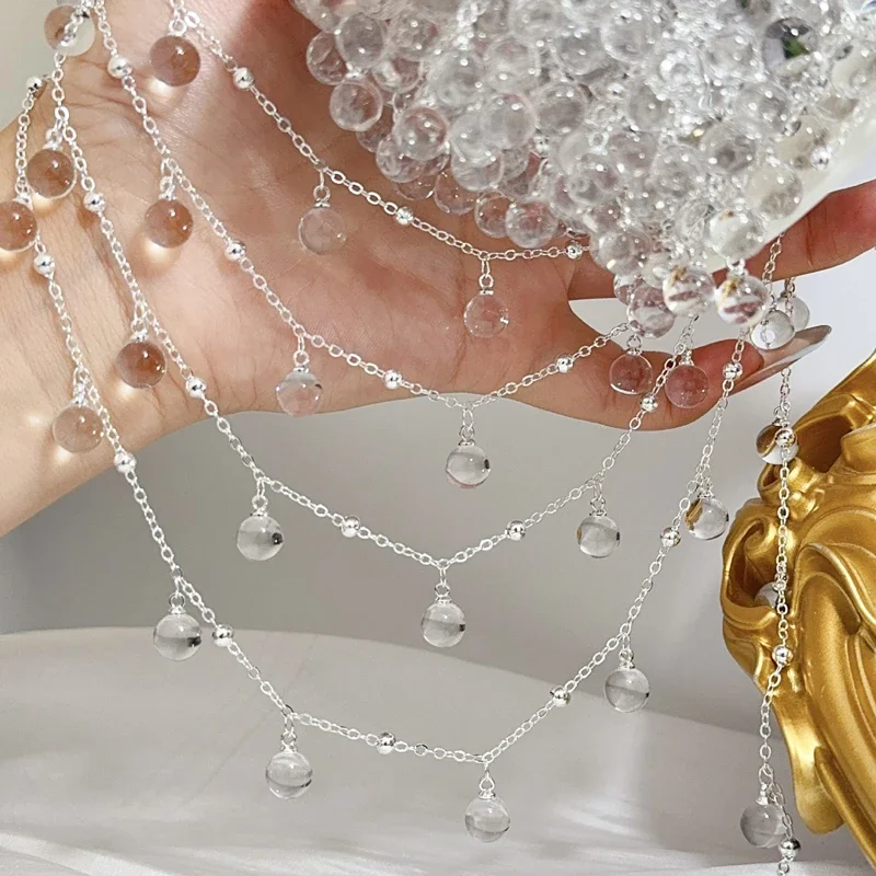 

10m Transparent Round Glass Beads Pendant Metal Chain for DIY Creative Clothing Stage Performance Costumes Decor Accessories