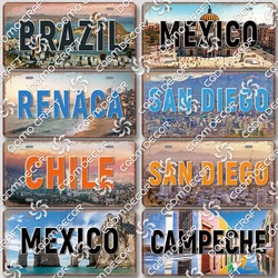 Retro National City Plaques Metal Plate Chile Brazil Mexico Metal Tin Signs Garage Car Club Living Room Home Wall Decor