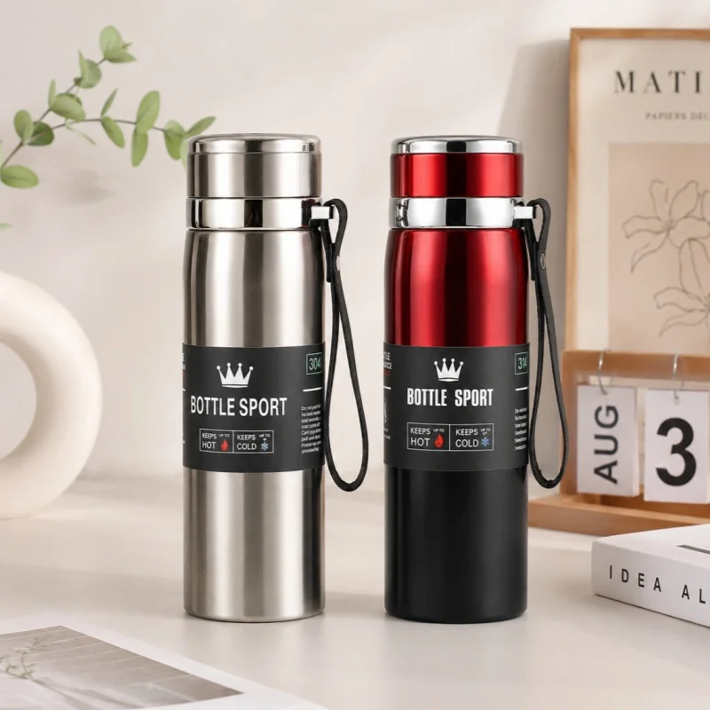 Double-walled Stainless Steel Thermos Bottle Leak-proof Thermos Water Bottle Lanyard Cold Coffee Teacup Office Outdoor Sports