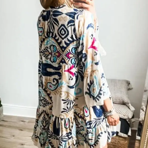 Conjunto de ropa deportiva informal para mujer, Top con botones y patrón geométrico étnico, camiseta ort Sve con orts, temporada de otoño