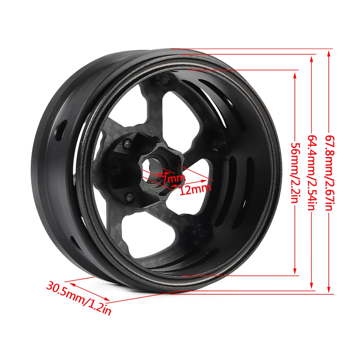 2.2 Inch Carbon Fiber RC Wheel Rims for 1/8 1/10 Rock Crawler LCG Cheater Rigs GSPEED V3 TGH Capra SCX10 Pro Element Enduro TRX4