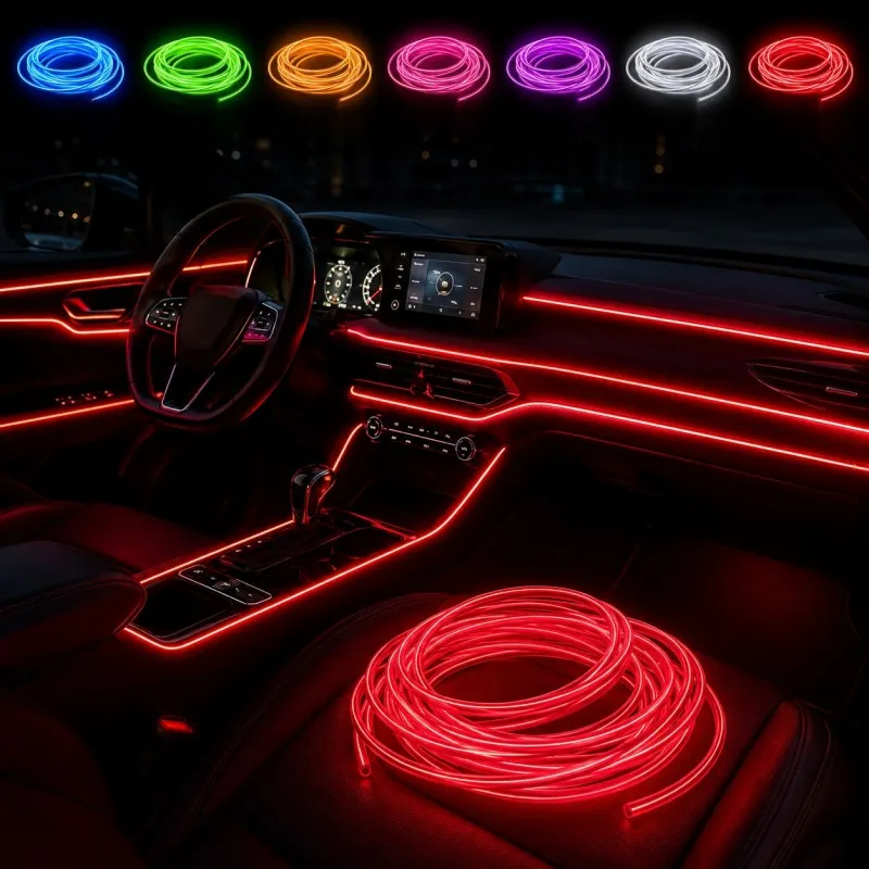 2M Car Interior Neon LED Ambient Light Strip Dashboard Door Trim Lamp For Mercedes Benz MB C E S M Class W202 W203 S203 W204