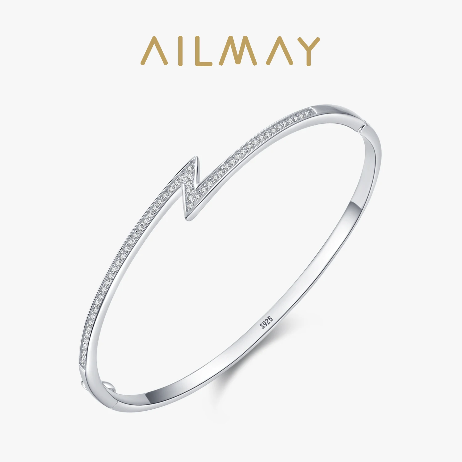 

Ailmay Shining Clear Zircon Fashion Lightning Shape 925 Sterling Silver For Women Girls Anti-allergy Fine Jewelry Gifts