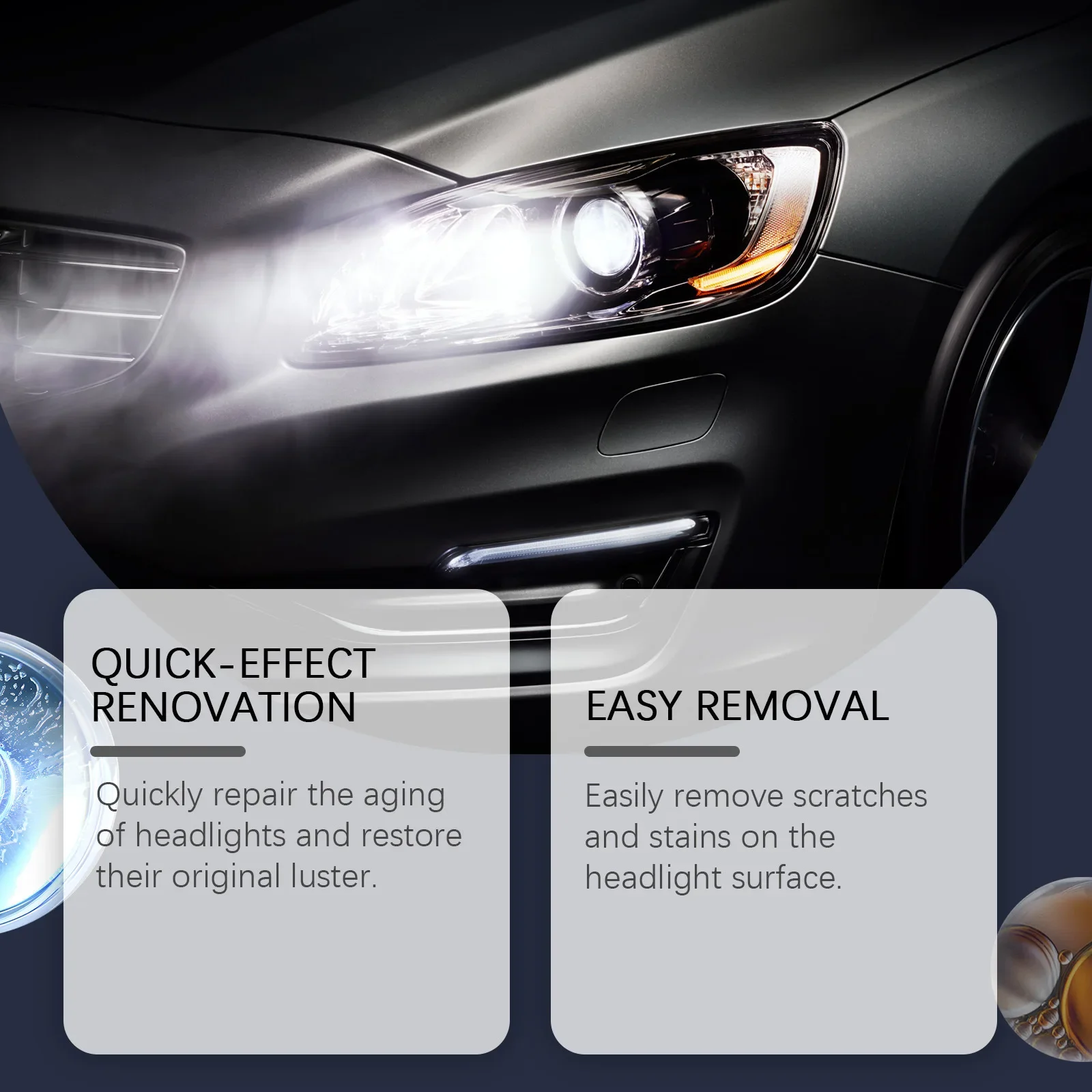 Car Headlight Renovation Repair Solution, Headlight Yellowing Easy Renovation and Rejuvenation Crystal Clear Cleaning Solution