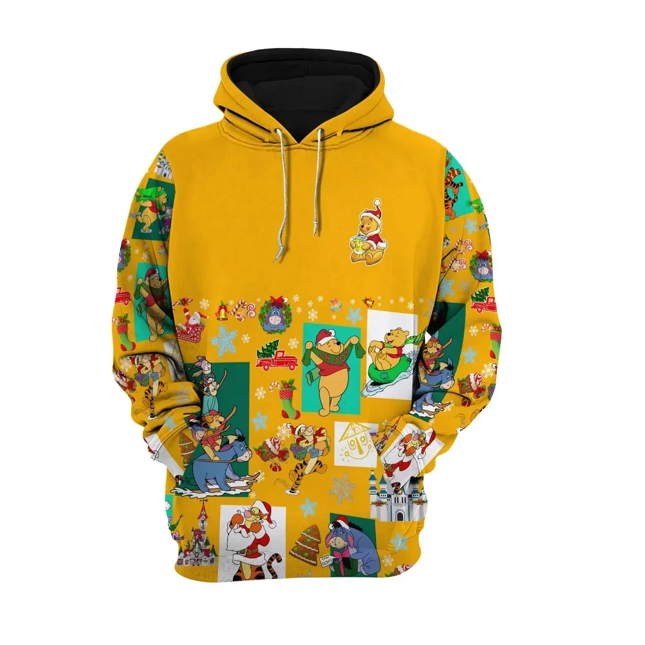 Disney Pooh Bear Hoodie Cute Cartoon Pullover Christmas Hooded Clothing Christmas Men Women Fashion Trend Top Coat With Hat