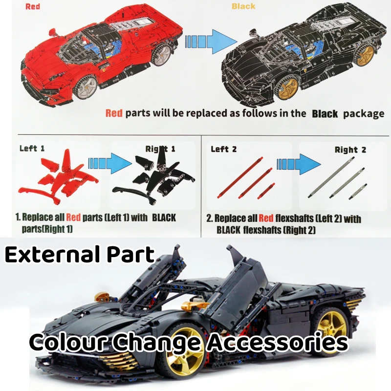 Car Body Colour Change External Part Accessories Wheel Modification Compatible With LEGO 42143 SP3 MOC Building Blocks Bricks