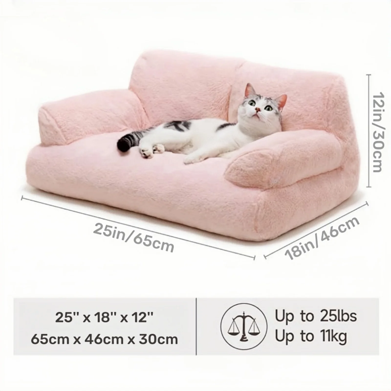 Pet Couch Bed, Washable Cat Beds for Medium Small Dogs & Cats up to 25 lbs, Dog Beds with Non-Slip Bottom, Fluffy Cat Couch