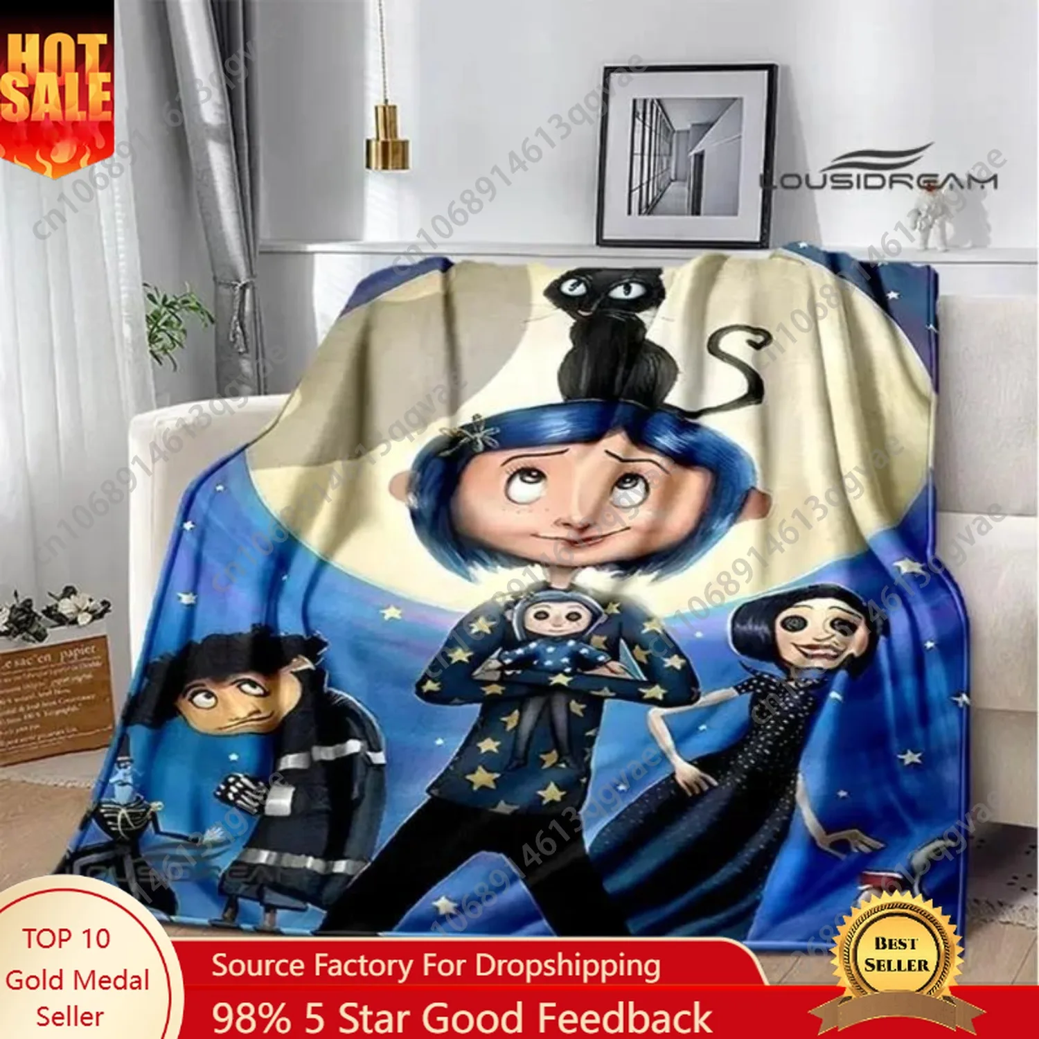 

C-coraline Cartoon Printied Blanket Warm Beautiful Flannel Soft and Comfortable Blanket Home Travel Blanket Birthday Gift