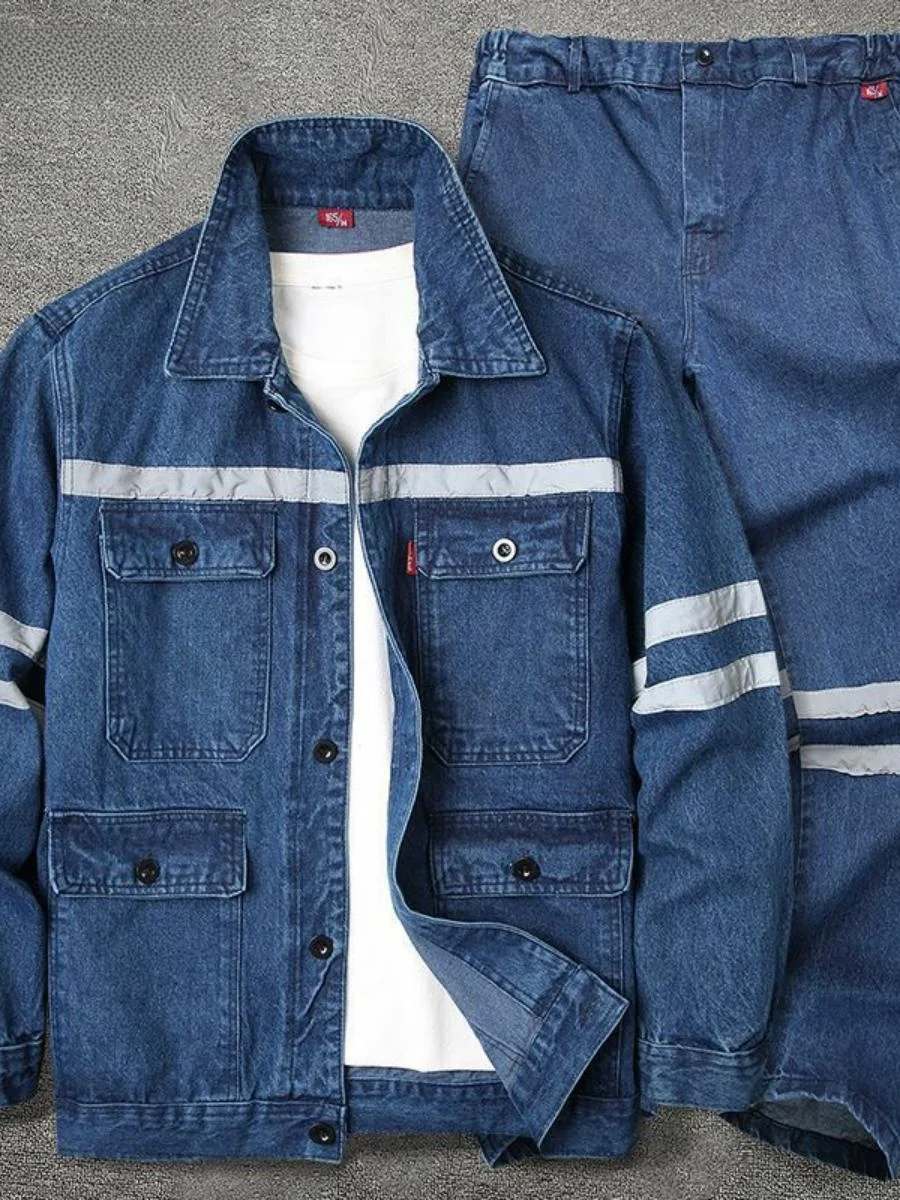 

Утепленный джинсовый рабочий костюм для мужчин: Спецодежда для сварщиков, термостойкая, для защиты труда, весенний сезон